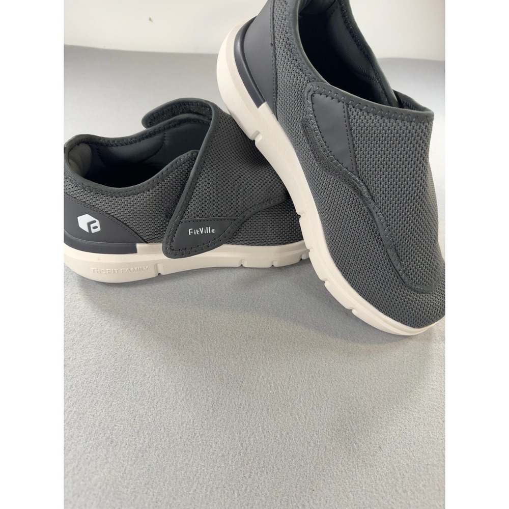 FitVille Mens EasyWalk Walking Shoes Dark Grey Mesh Hook Loop Strap Size 10W